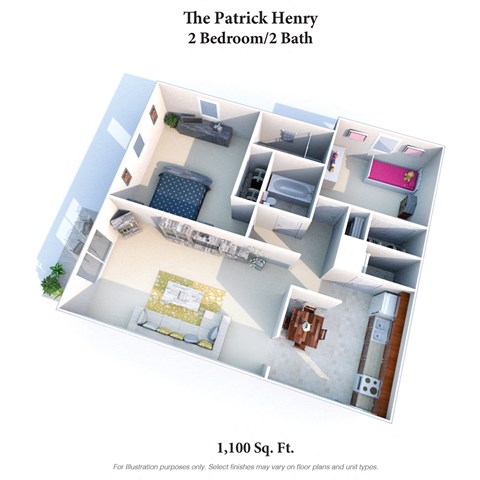 Two Bedroom Floor Plan at Revere Village Apartments, Centerville, OH